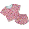 Hatley Kids' Groovy Flowers Two-piece Short Pajamas In Flamingo Pink