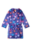 HATLEY HATLEY KIDS' HEART PRINT HOODED FLEECE ROBE