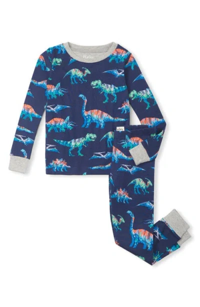 Hatley Kids' Imagine Dinos Fitted Two-piece Organic Cotton Pajamas In Patriot Blue