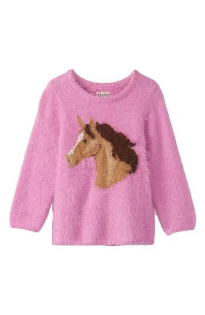Hatley Kids' Intarsia Furry Horse Sweater In Fuchsia Pink
