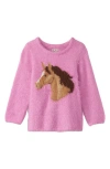 Hatley Kids' Intarsia Furry Horse Sweater In Pink