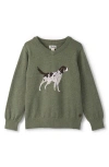 Hatley Kids' Intarsia Hunting Dog Cotton Crewneck Sweater In Green