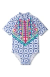 HATLEY KIDS' KALEIDOSCOPE SHORT SLEEVE ONE-PIECE RASHGUARD SWIMSUIT