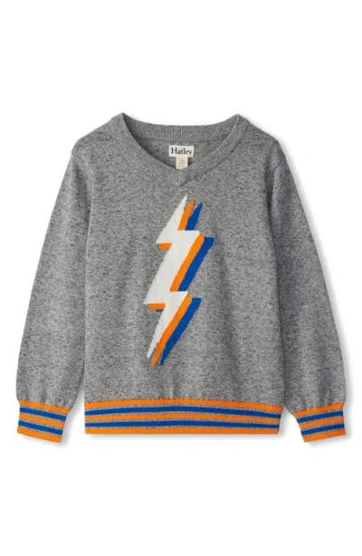 Hatley Kids' Lightning Bolt V-neck Sweater In Light Grey Melange