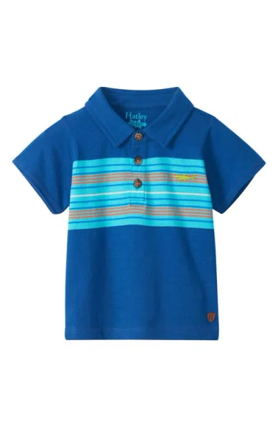Hatley Babies'  Kids' Limoges Stripe Peached Cotton Polo In Blue