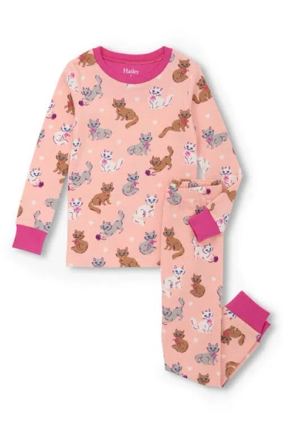 Hatley Kids' Little Kitties Organic Cotton Fitted Two-piece Pajamas In Pink
