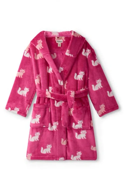 Hatley Kids' Little Kitties Plush Hooded Robe In Pink