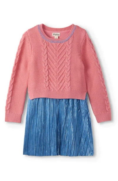 Hatley Kids' Mixed Media Long Sleeve Dress In Pink