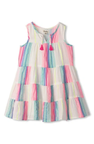 Hatley Kids' Neon Stripes Sleeveless Tiered Dress In Multi