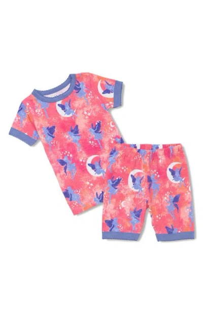 Hatley Kids' Night Fairies Print Cotton Fitted Two-piece Short Pajamas In Pink