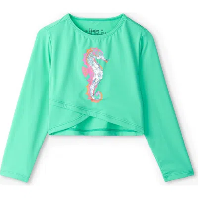 Hatley Kids' Painted Seahorse Long Sleeve Rashguard In Biscay Green