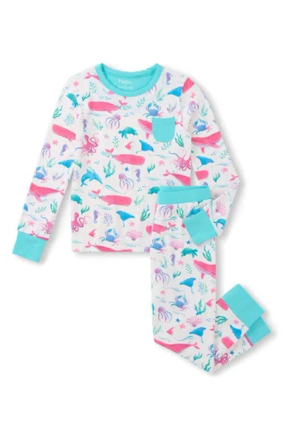 Hatley Kids' Painted Sealife Fitted Two-piece Pajamas In Multi