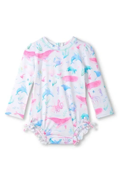 Hatley Babies'  Kids' Painted Sealife Long Sleeve Rashguard Swimsuit In White
