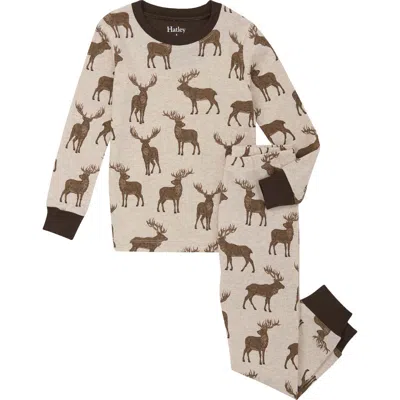 Hatley Kids' Pine Brush Stags Two-piece Organic Cotton Pajamas In Neutral