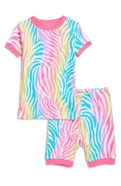 Hatley Kids' Rainbow Zebra Fitted Cotton Two-piece Short Pajamas In White