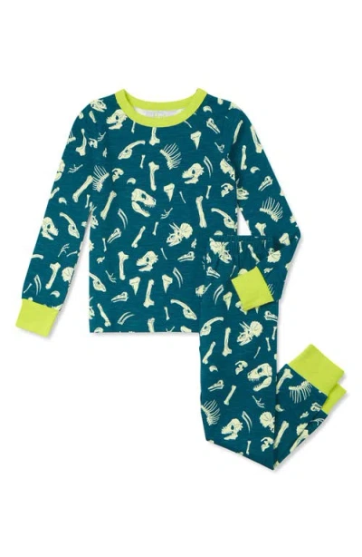 Hatley Kids' Sea Dino Fossils Fitted Two-piece Pajamas In Blue