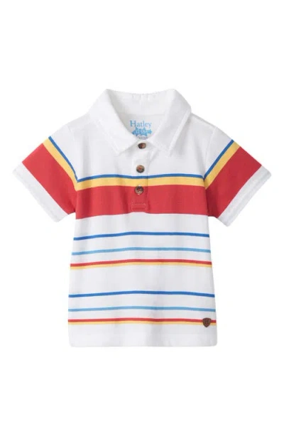 Hatley Babies'  Kids' Seascape Stripe Peached Cotton Polo In White