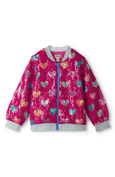 Hatley Kids' Sequin Hearts Bomber Jacket In Pink
