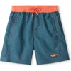 Hatley Kids' Shark Embroidered Swim Trunks In Ensign Blue