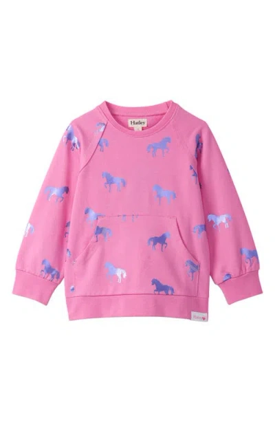 Hatley Kids' Shimmer Horses Sweatshirt In Pink