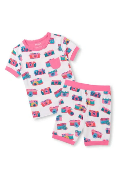 Hatley Kids' Sketchy Cameras Fitted Two-piece Short Pajamas In Gold