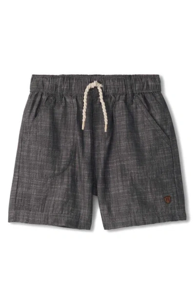 Hatley Kids' Slub Cotton Chambray Drawstring Shorts In Black