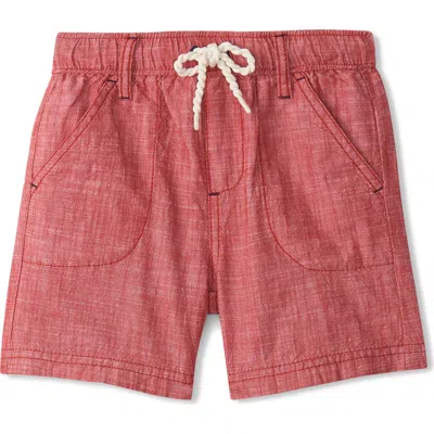 Hatley Kids' Slub Cotton Chambray Drawstring Shorts In Red