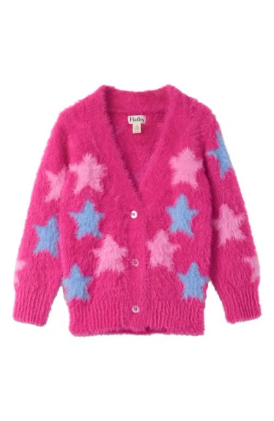 Hatley Kids' Sparkling Star Fuzzy Cardigan In Pink