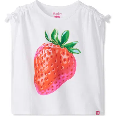 Hatley Kids' Strawberry Cinched Shoulder Cotton T-shirt In White