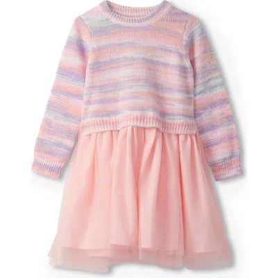 Hatley Kids' Stripe Mixed Media Long Sleeve Party Dress In Pink