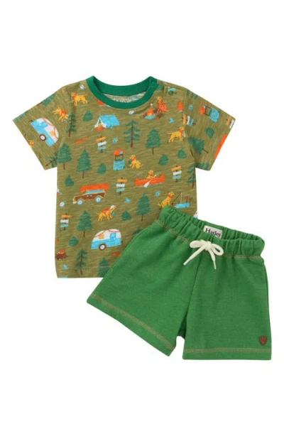Hatley Babies'  Kids' Summer Camping Cotton T-shirt & Pull-on Shorts Set In Green
