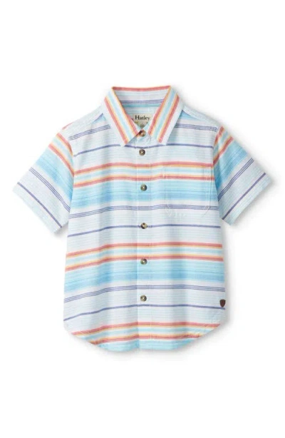 Hatley Kids' Sunset Stripes Short Sleeve Cotton Button-up Shirt In Multi