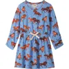 Hatley Kids' Tinsel Horses Long Sleeve Cotton Dress In Blue