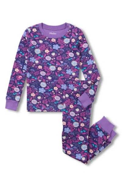 Hatley Kids' Tiny Flowers Two-piece Organic Cotton Pajamas In Purple