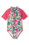 Hatley Kids' Tropical Floral Raglan Sleeve One-piece Swimsuit In Pink