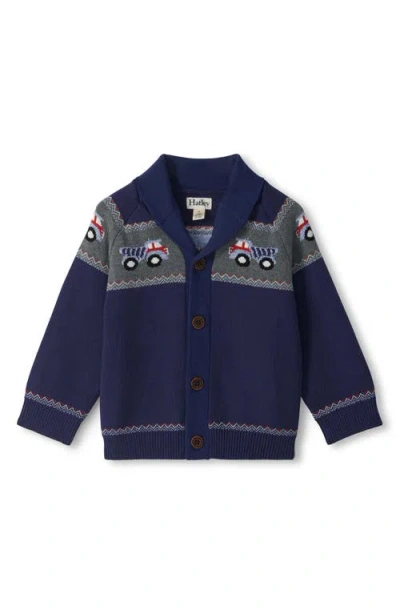 Hatley Babies'  Kids' Trucks Shawl Collar Cardigan In Blue
