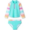 Hatley Kids' Turquoise Shimmer Long Sleeve Two-piece Rashguard In Blue