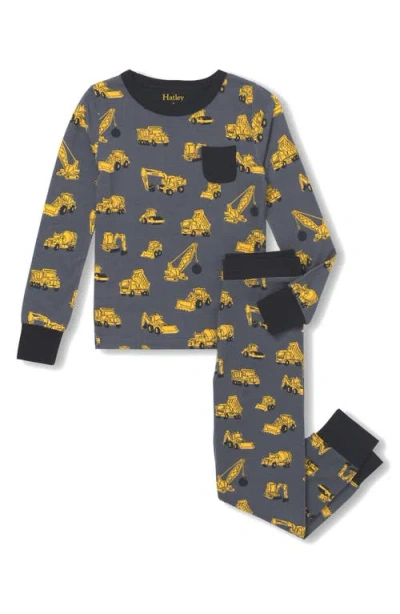 Hatley Kids' Under Construction Fitted Two-piece Pajamas In Blue