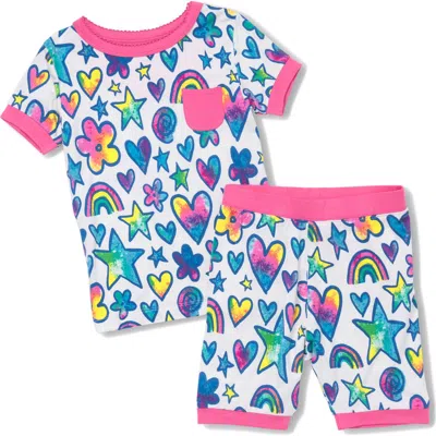 Hatley Kids' Watercolor Doodles Fitted Two-piece Short Pajamas In White
