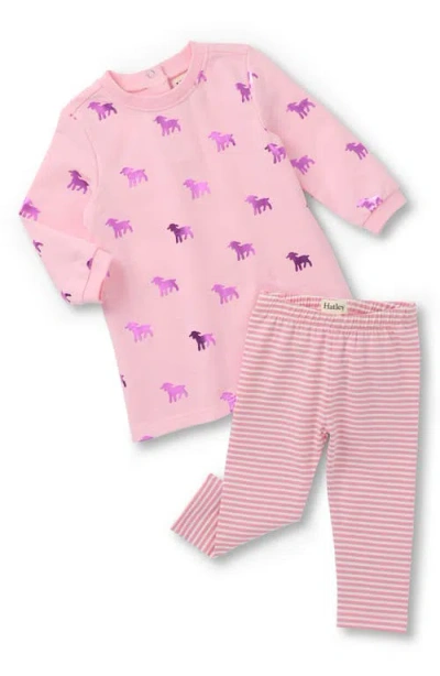 Hatley Babies'  Lamb Print Long Sleeve Dress & Leggings Set In Pink