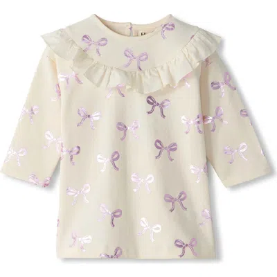 Hatley Babies'  Metallic Bows Long Sleeve Cotton Blend Dress In Neutral