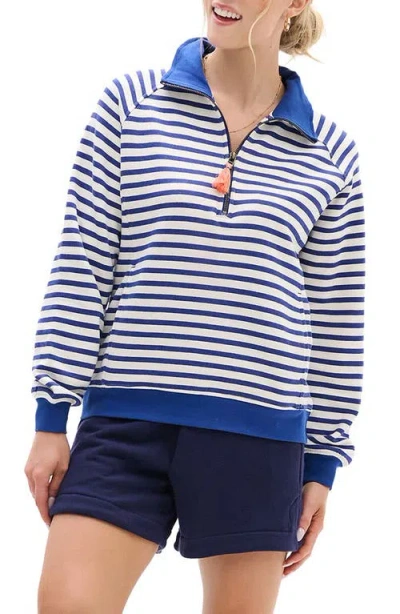 Hatley Mezarine Stripe Quarter Zip Sweatshirt In Blue