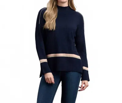 Hatley Mock Neck Sweater In Navy Stripe In Black