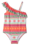 HATLEY HATLEY ORNATE TROPICAL RUFFLE TRIM ONE-PIECE SWIMSUIT