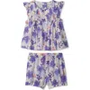 Hatley Painted Magnolias Pintuck Top & Bubble Shorts Set In Cami Lace