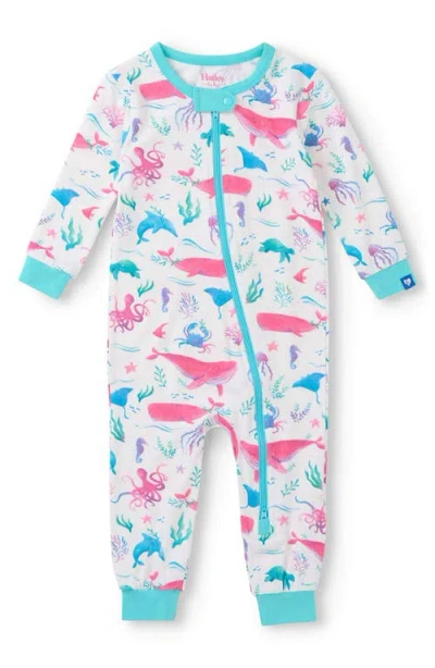 Hatley Babies'  Painted Sealife Organic Cotton Zip Romper In Multi