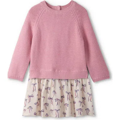 Hatley Babies'  Painterly Bows Mixed Media Sweater Dress In Pink