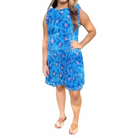 Hatley Pleated Mini Dress In Textured Poppies In Blue