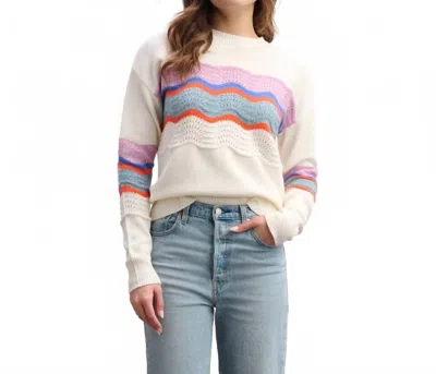 Hatley Pointelle Wave Sweater In Summer Sky Ripple In White
