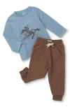 Hatley Ranch Long Sleeve Embroidered Graphic T-shirt & Joggers Set In Blue